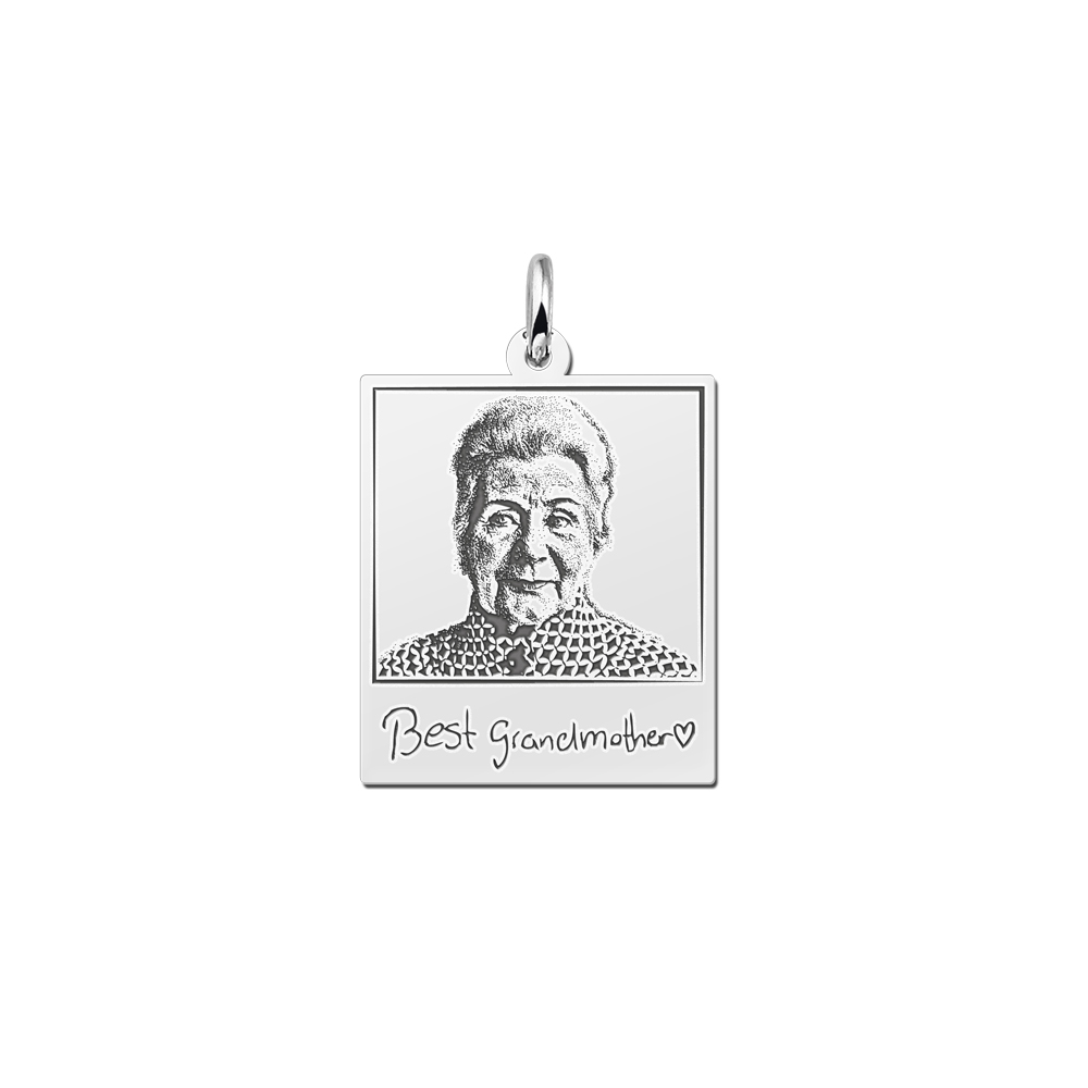 Silver polaroid photo pendant with own handwriting