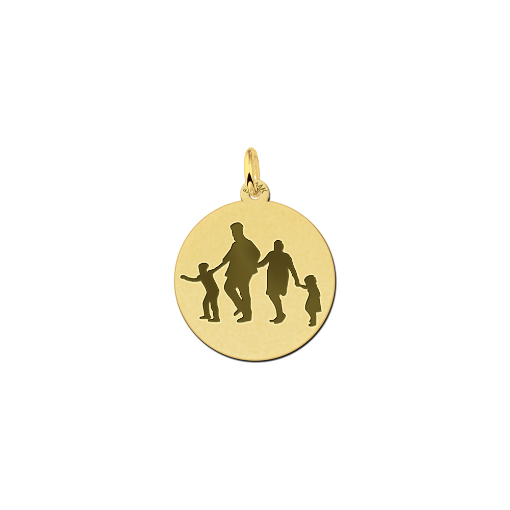 Round photo pendant with silhouette gold