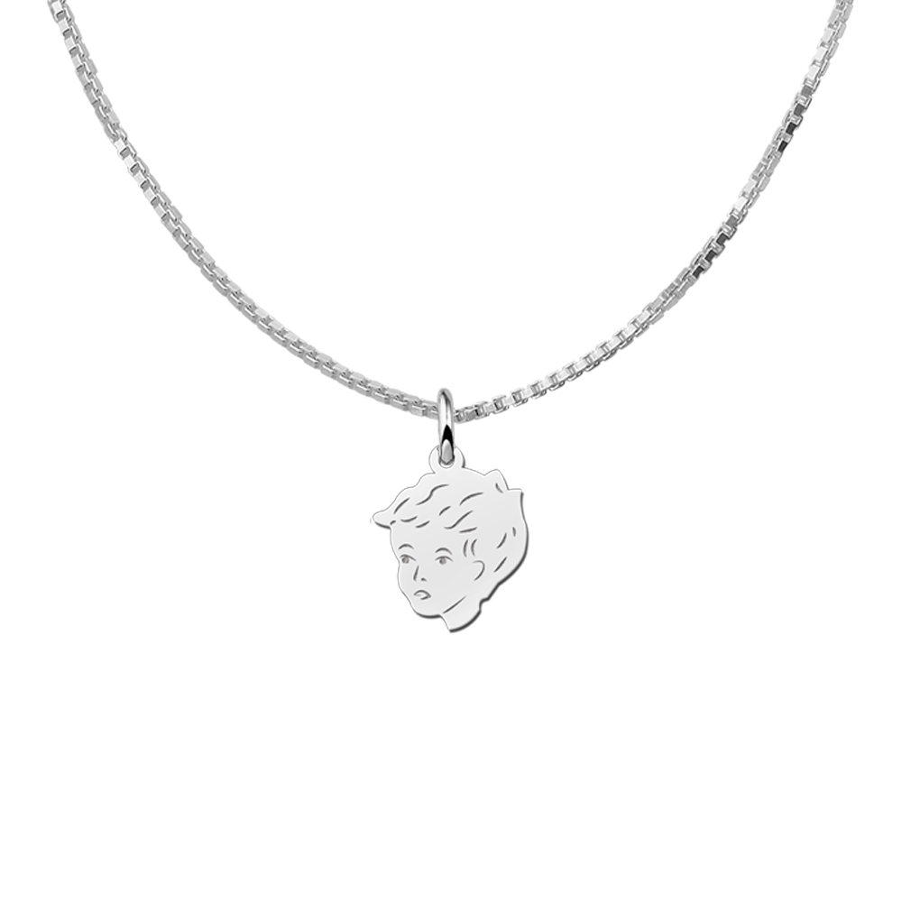 Boys Child head silver pendant with back engraving - small