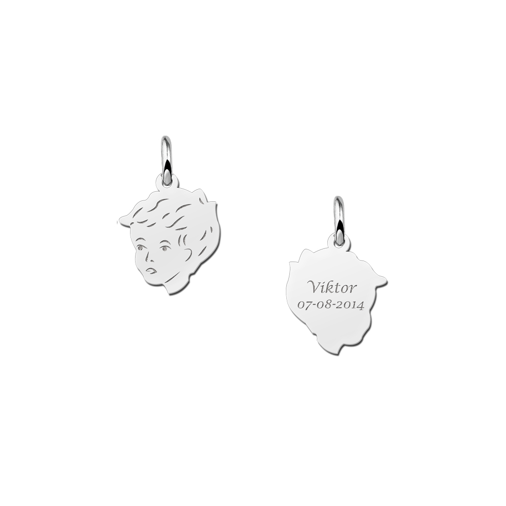 Boys Child head silver pendant with back engraving - small