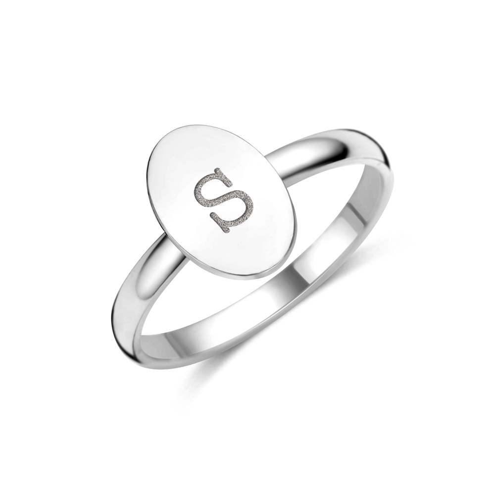 Silver oval ring with initials