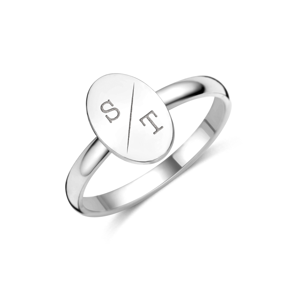 Silver oval ring with initials
