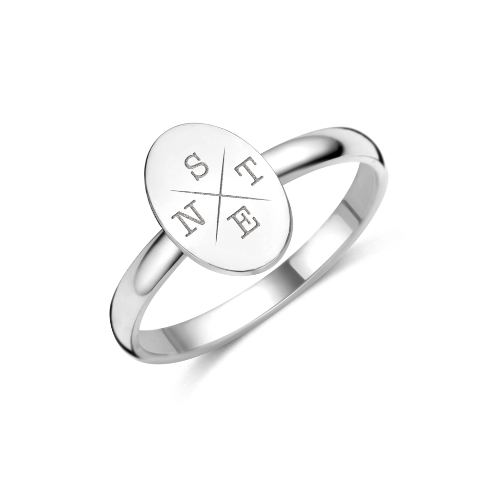 Silver oval ring with initials