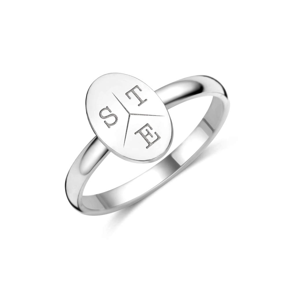 Silver oval ring with initials