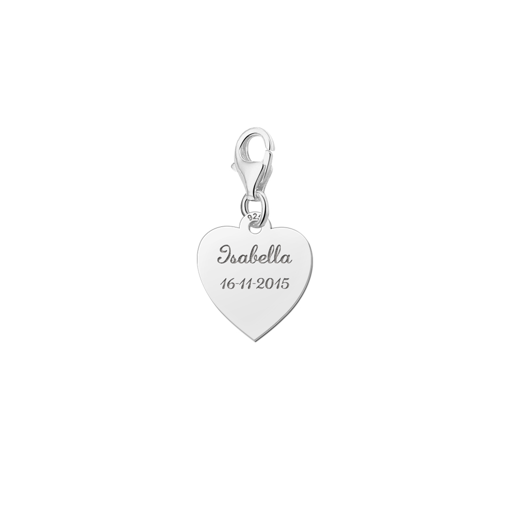 Silver charm heart with name and date