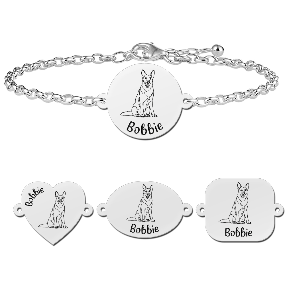 Silver pet bracelet with engraving German Shepherd