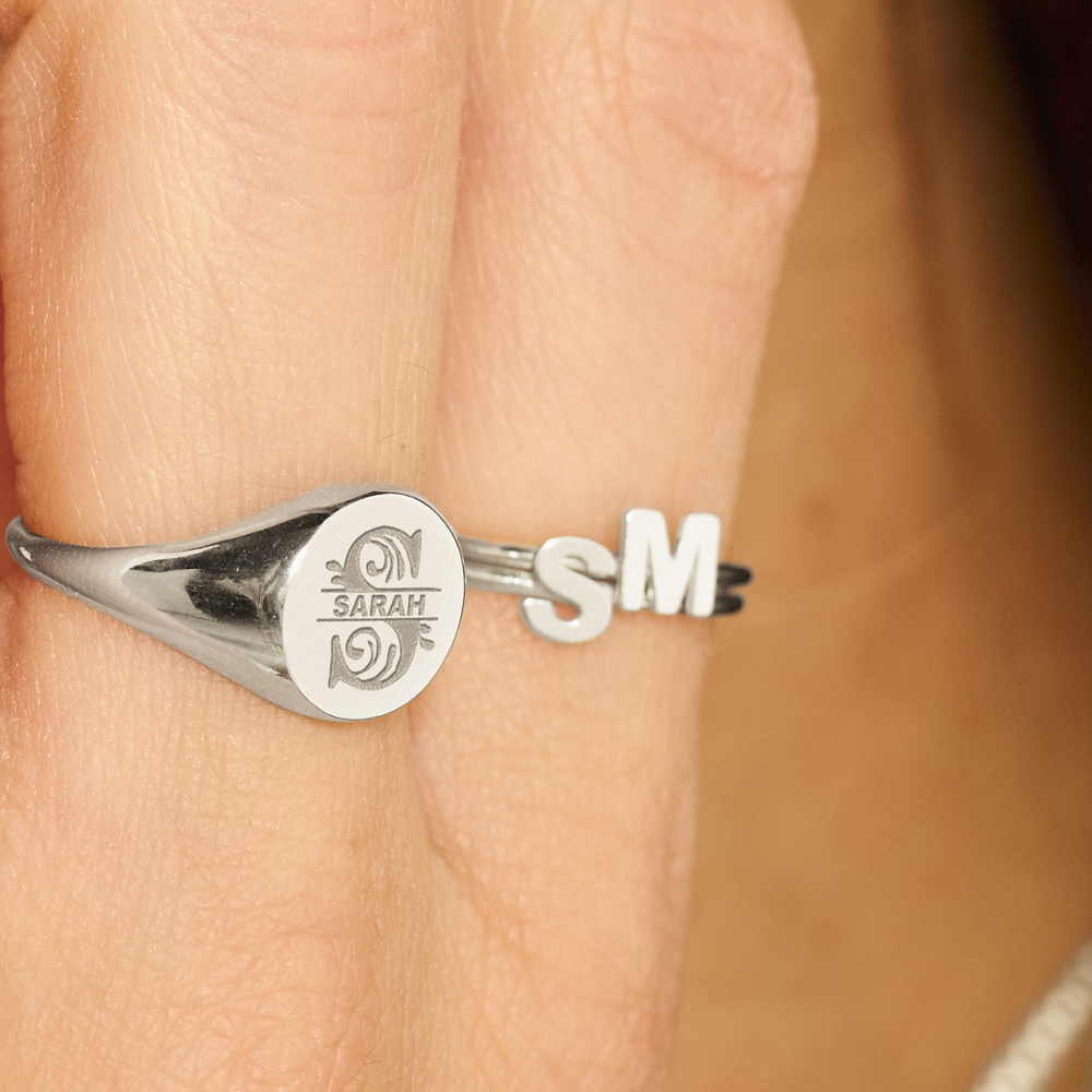 Silver ring with initial