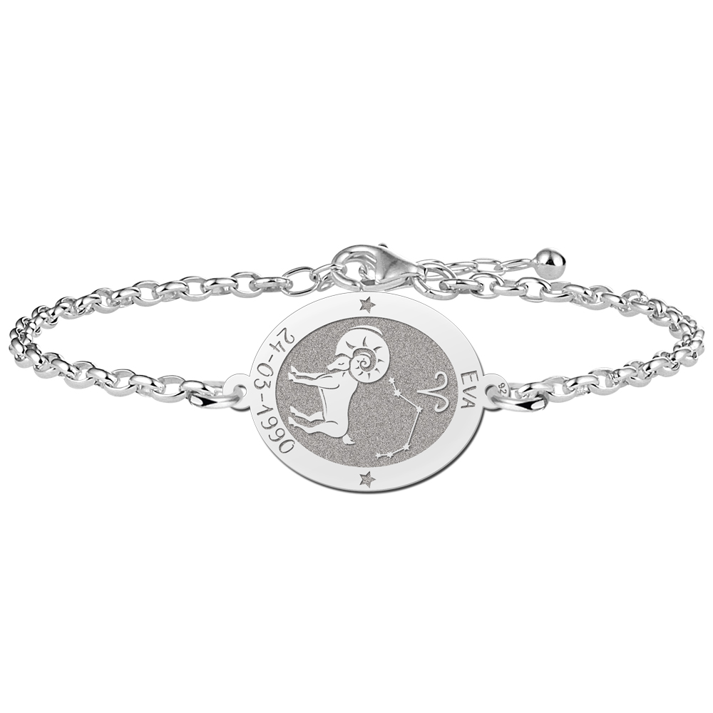 Silver star sign bracelet oval Aries