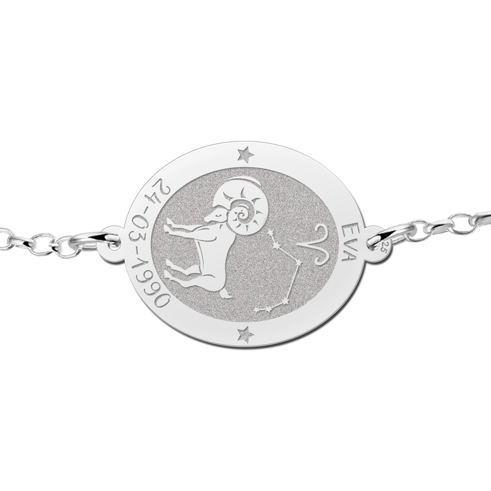 Silver star sign bracelet oval Aries
