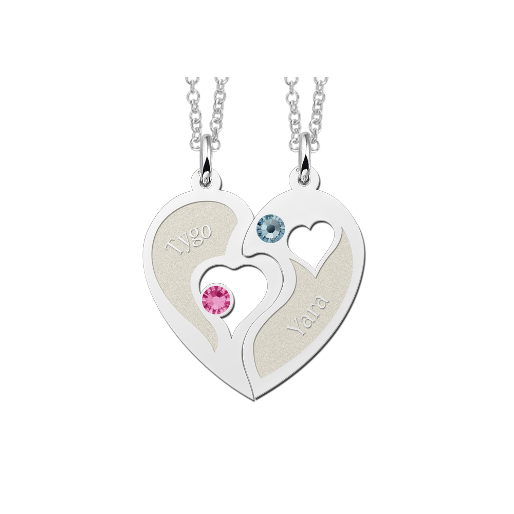 Silver relationship pendant heart with birthstones