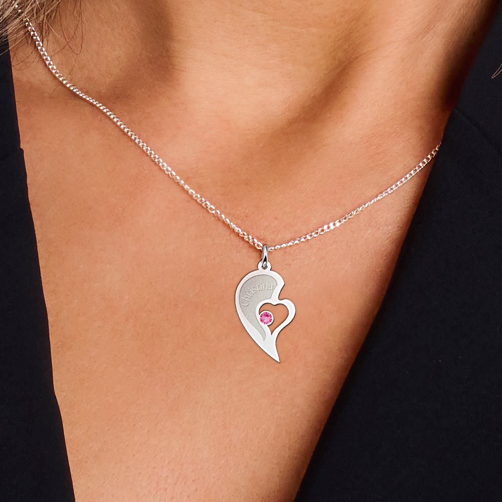 Silver relationship pendant heart with birthstones