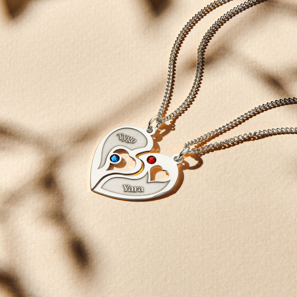 Silver relationship pendant heart with birthstones
