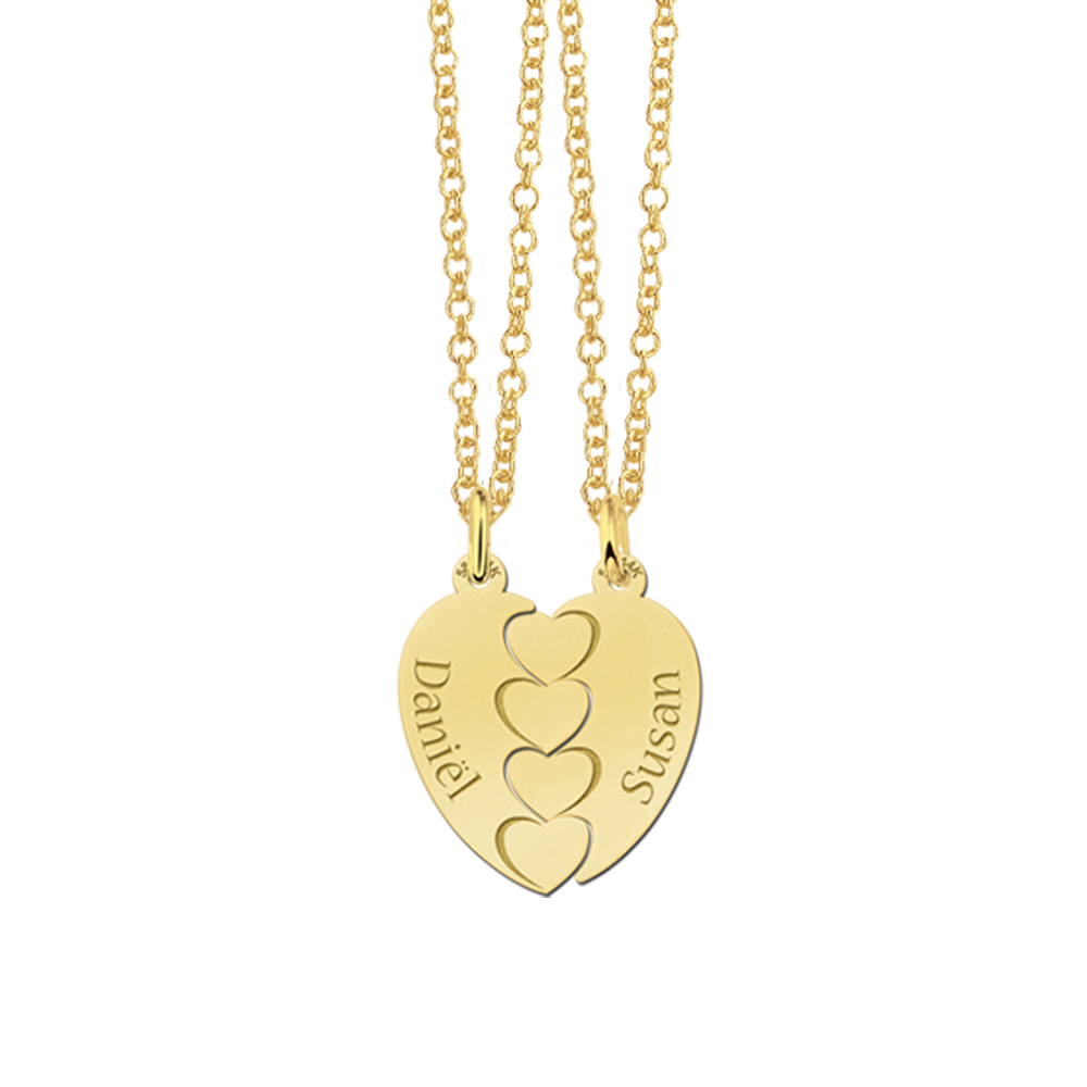 Golden Engraved Friendship Necklaces with Hearts