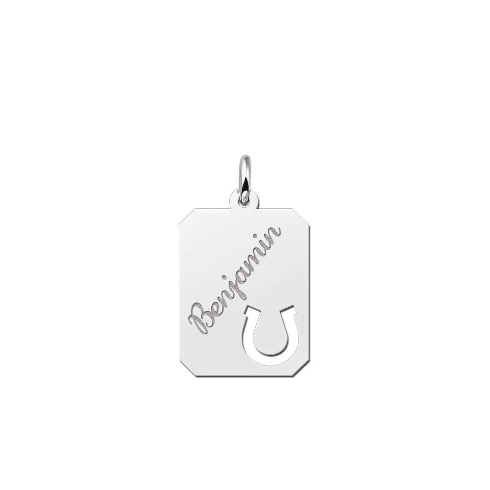 Silver engraved  nametag horseshoe