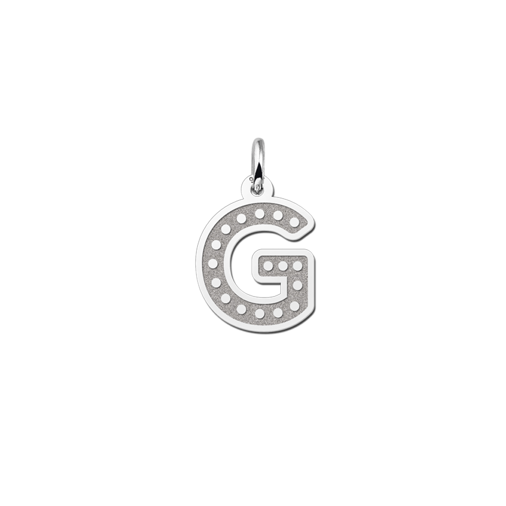 Engraved silver initial pendant dots