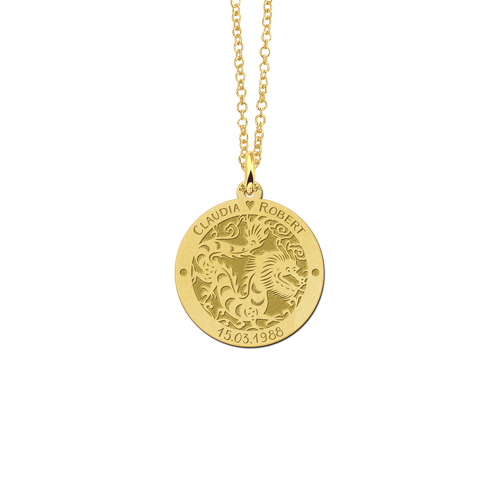 Gold round chinese zodiac pendant dragon