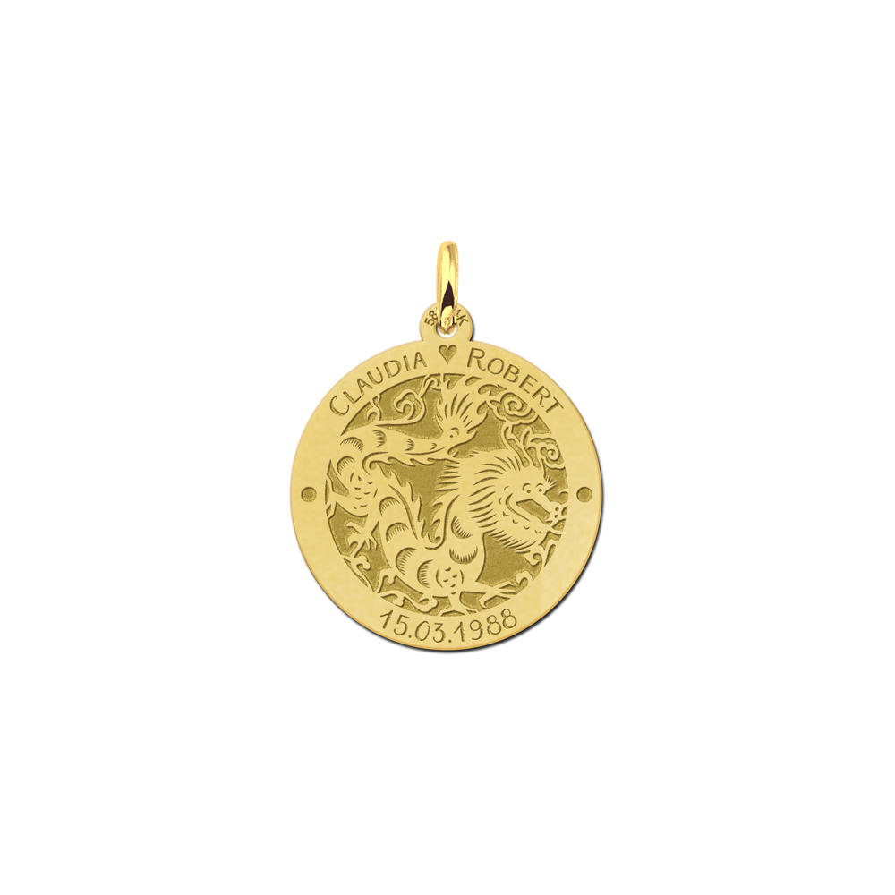 Gold round chinese zodiac pendant dragon