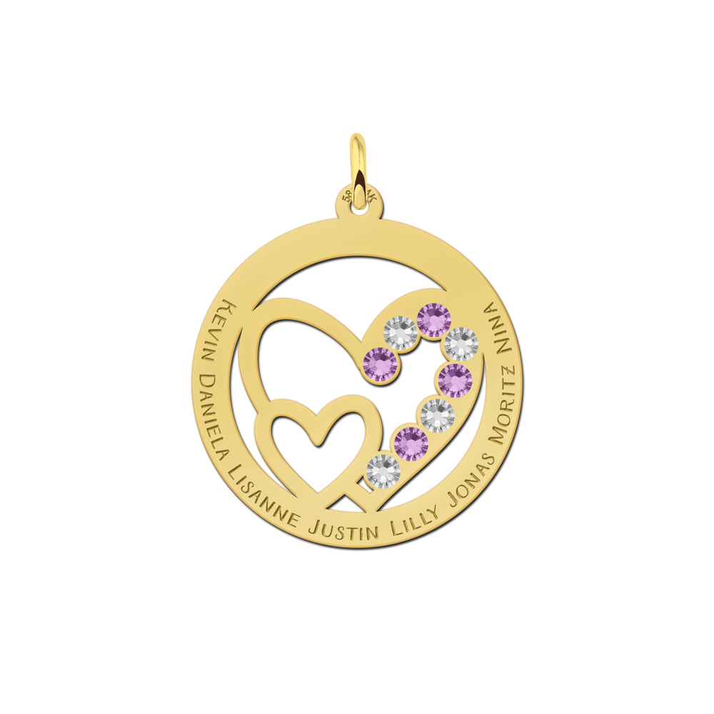 Gold pendant with birthstones for family