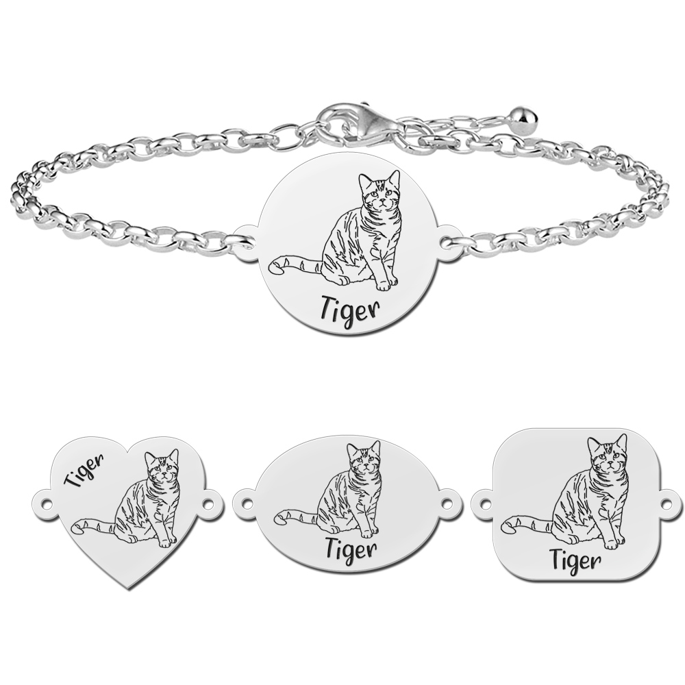 Silver cat bracelet American Shorthair