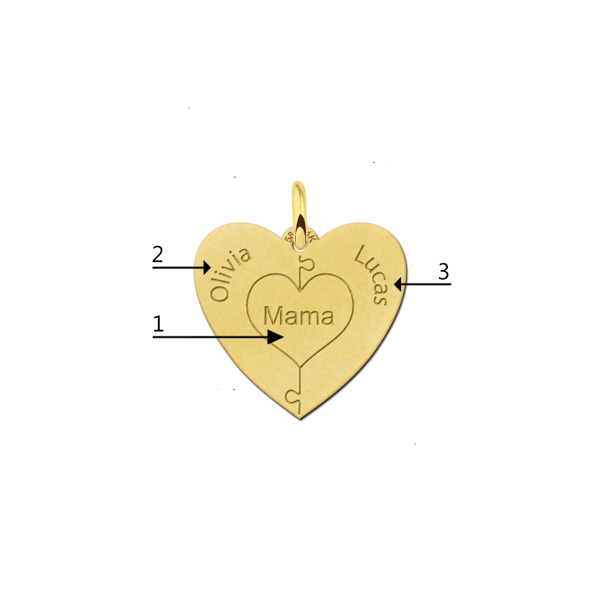 14-Carat gold heart puzzle pendant – 3–6 names