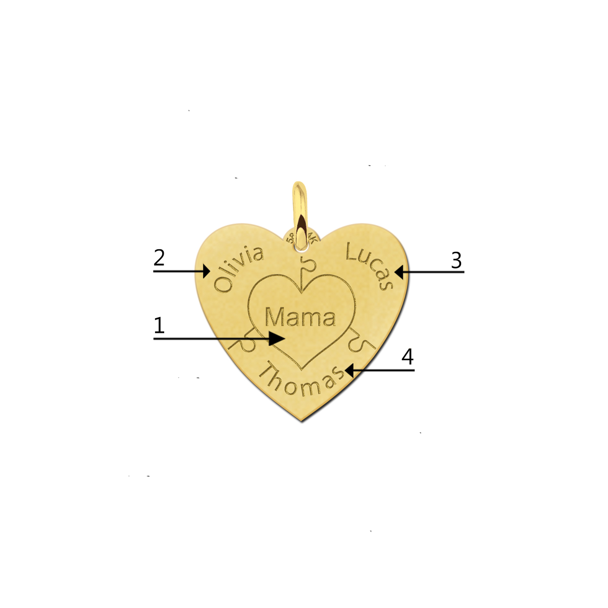 14-Carat gold heart puzzle pendant – 3–6 names