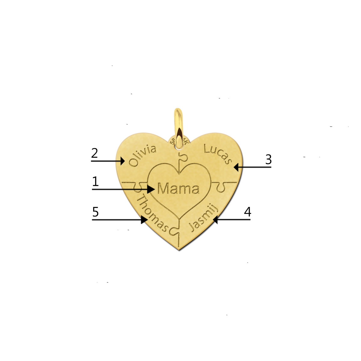 14-Carat gold heart puzzle pendant – 3–6 names