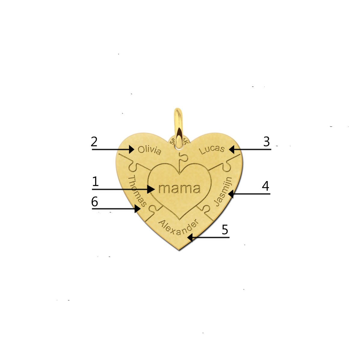 14-Carat gold heart puzzle pendant – 3–6 names