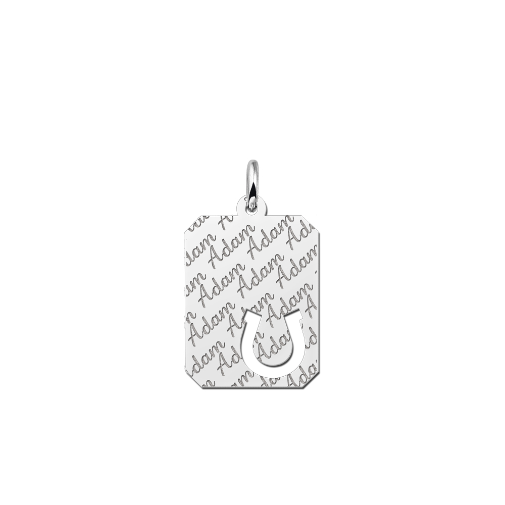 Silver engraved repeat nametag horseshoe