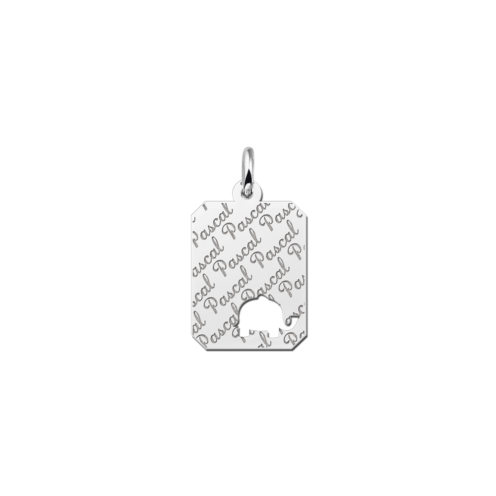Silver Personalised Necklace, Elephant with Name repeated