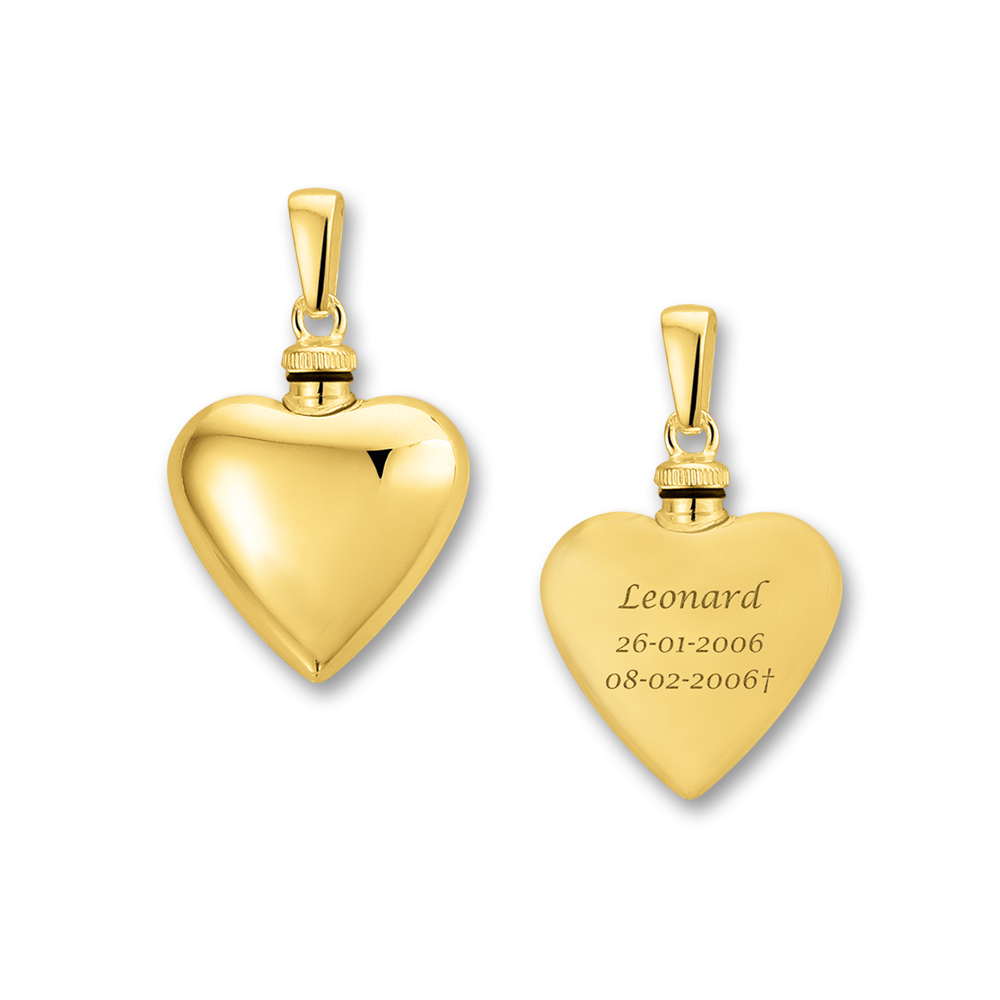 Golden ash pendant heart shaped with engraving - big