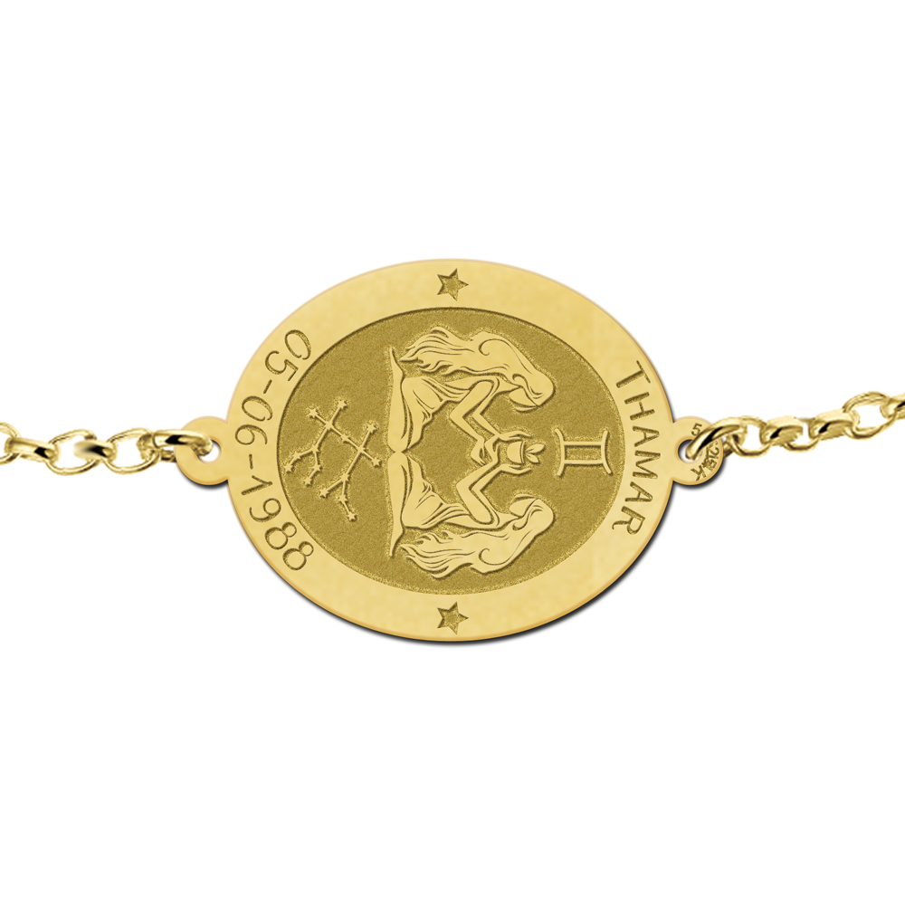 Golden zodiac bracelet oval Gemini