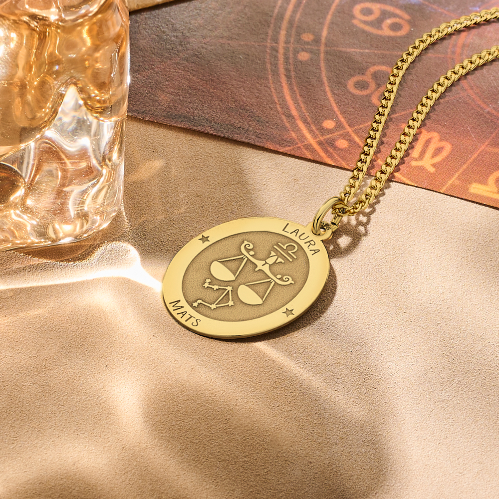 Golden oval zodiac pendant Libra