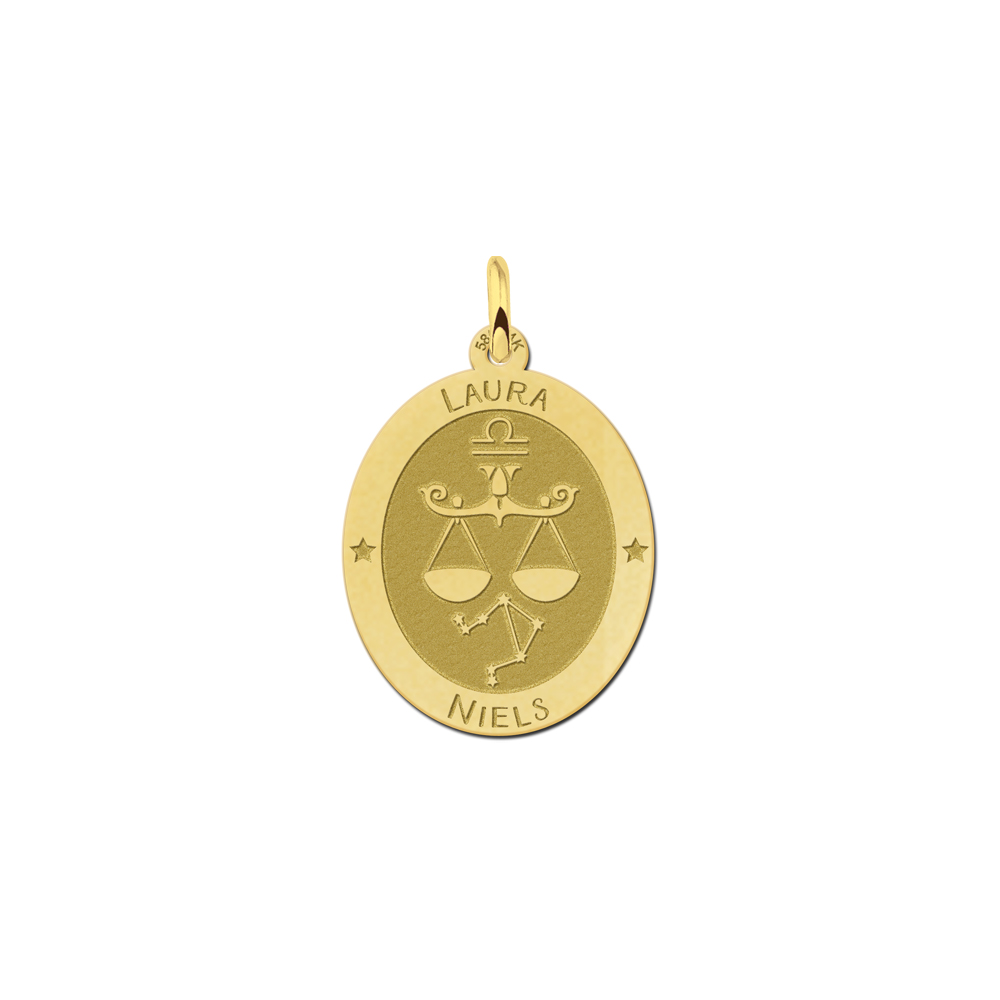 Golden oval zodiac pendant Libra
