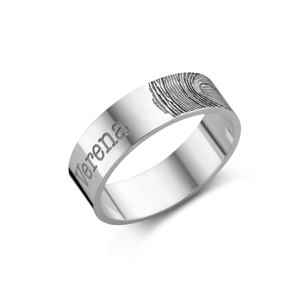 Silver ring with fingerprint and name - 6 mm flat