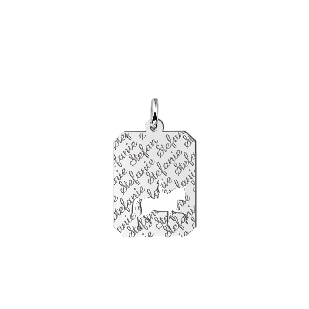 Silver engraved repeat nametag horseriding