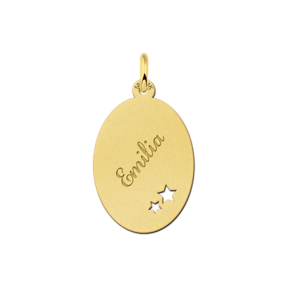 Golden Oval Pendant with Name and Stars Large