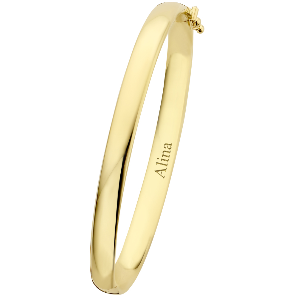 Gold bangle bracelet oval 6 mm