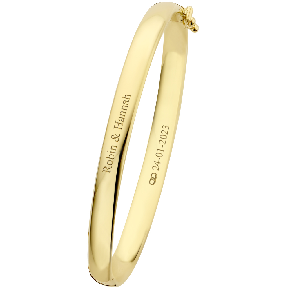 Gold bangle bracelet oval 6 mm