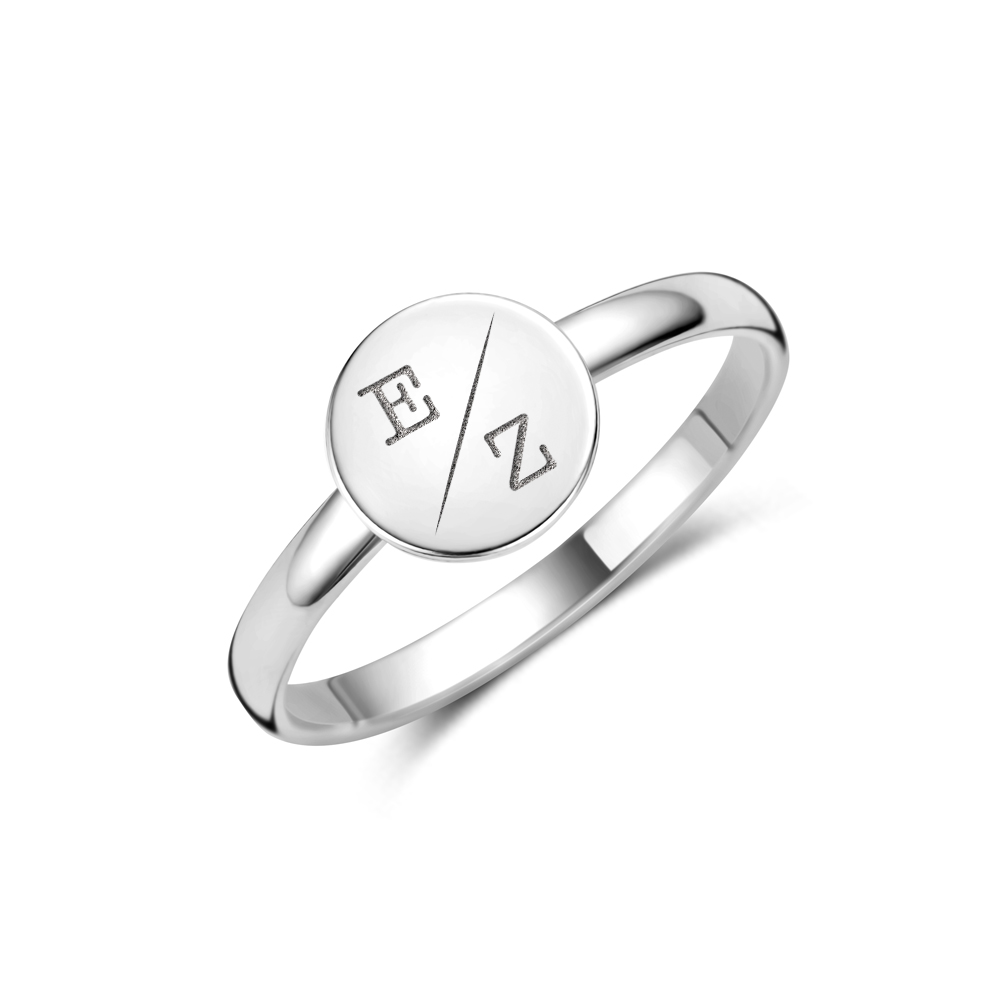 Silver round signet ring with initials