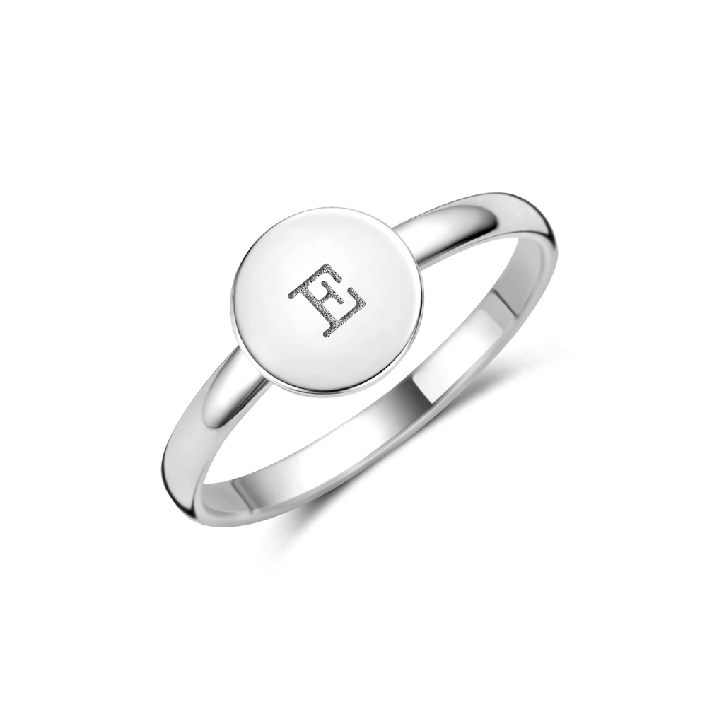 Silver round signet ring with initials
