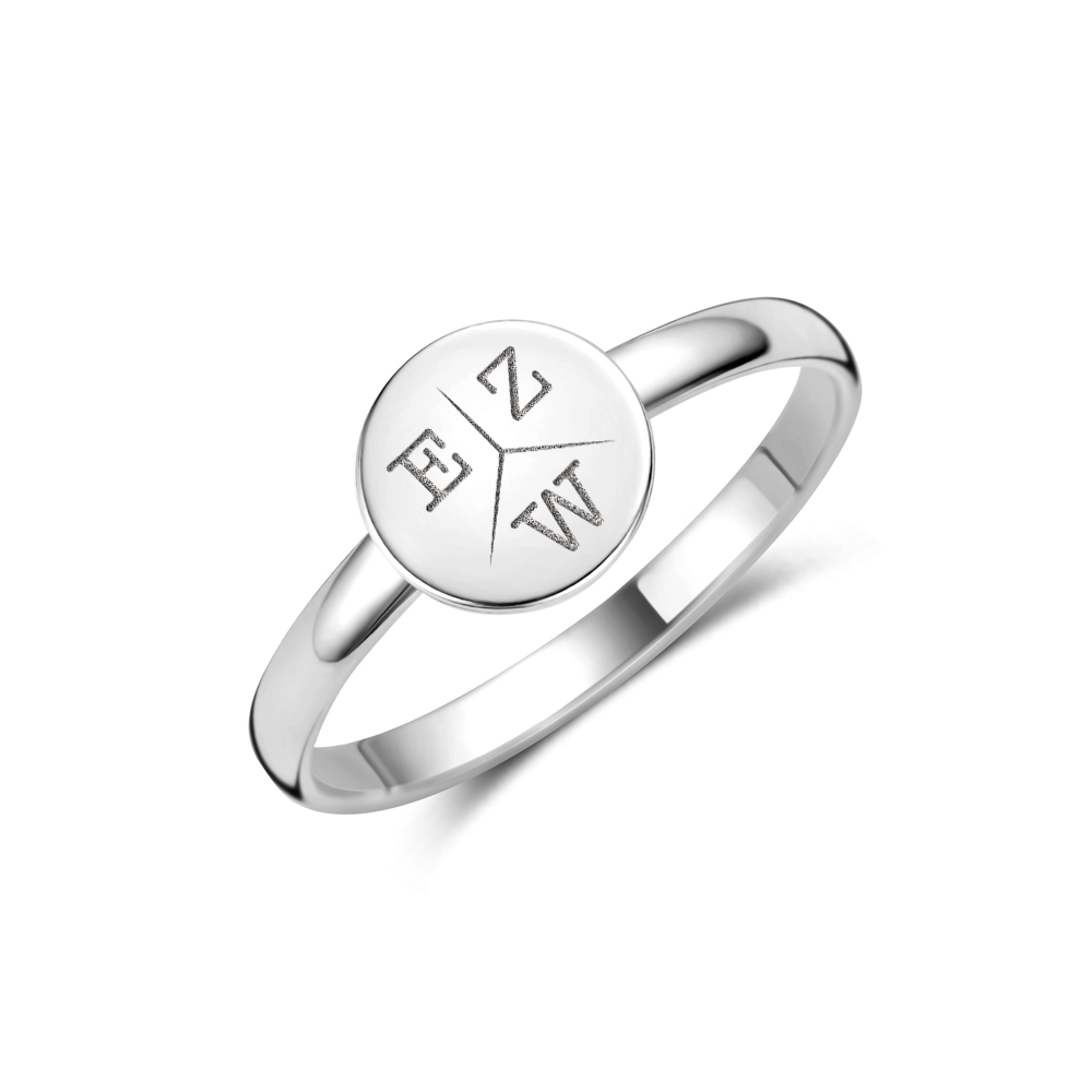 Silver round signet ring with initials