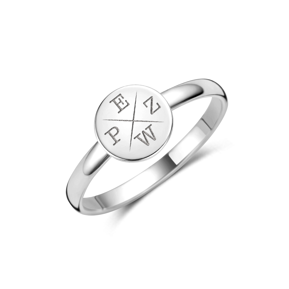 Silver round signet ring with initials