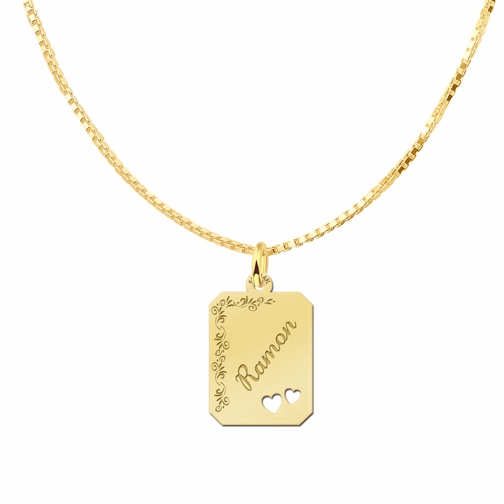 Personalised Gold Necklace with Name, Flowers and Two Hearts