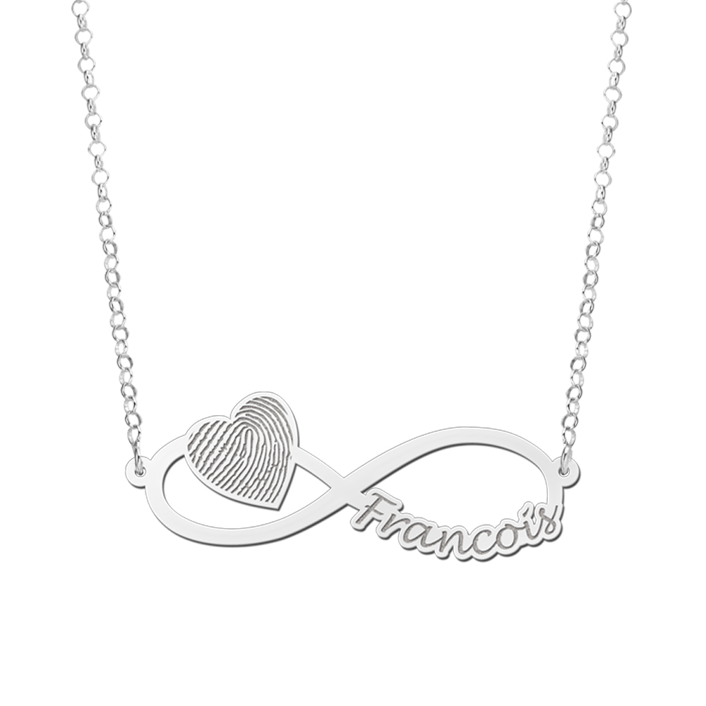 Silver infinity necklace with fingerprint