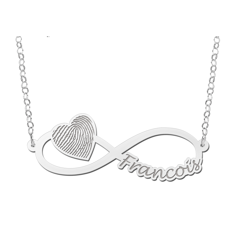 Silver infinity necklace with fingerprint