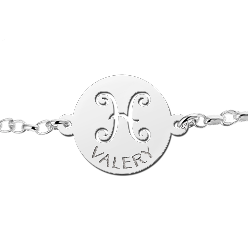 Silver star sign bracelet round Pisces