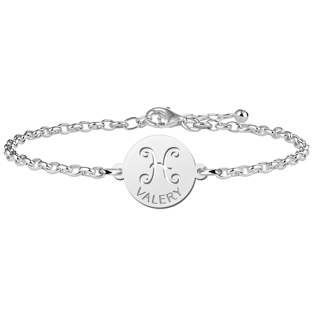 Silver star sign bracelet round Pisces