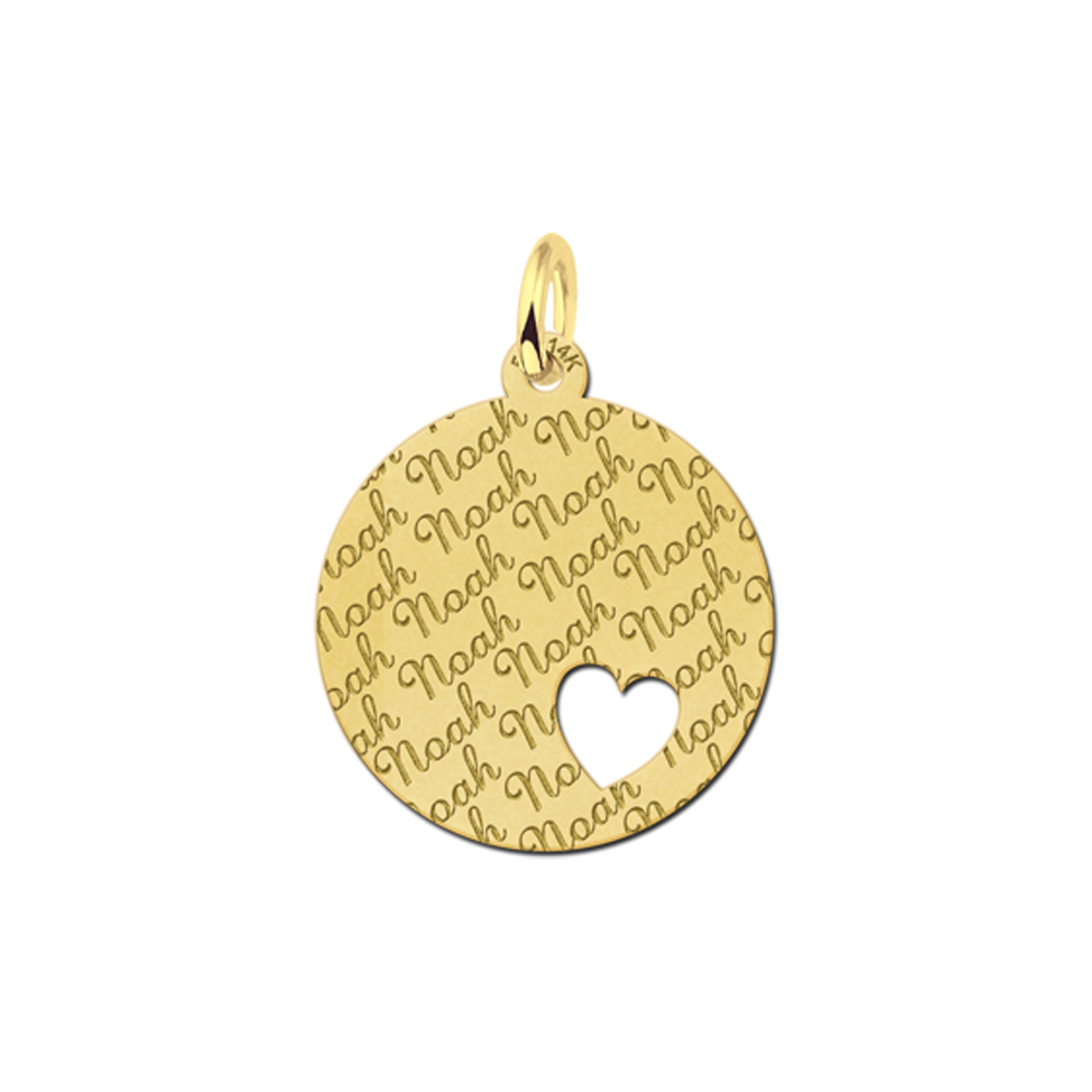 Gold Disc Necklace Engraved with Heart