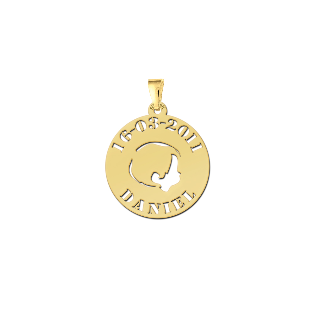 Golden Baby Pendant - Boy with Name and Date
