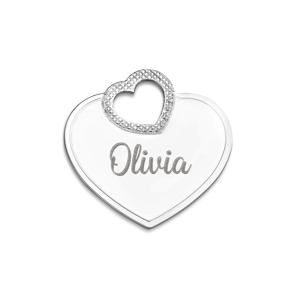 Silver Heart Pendant with Small Decorative Heart and Name - Names4ever